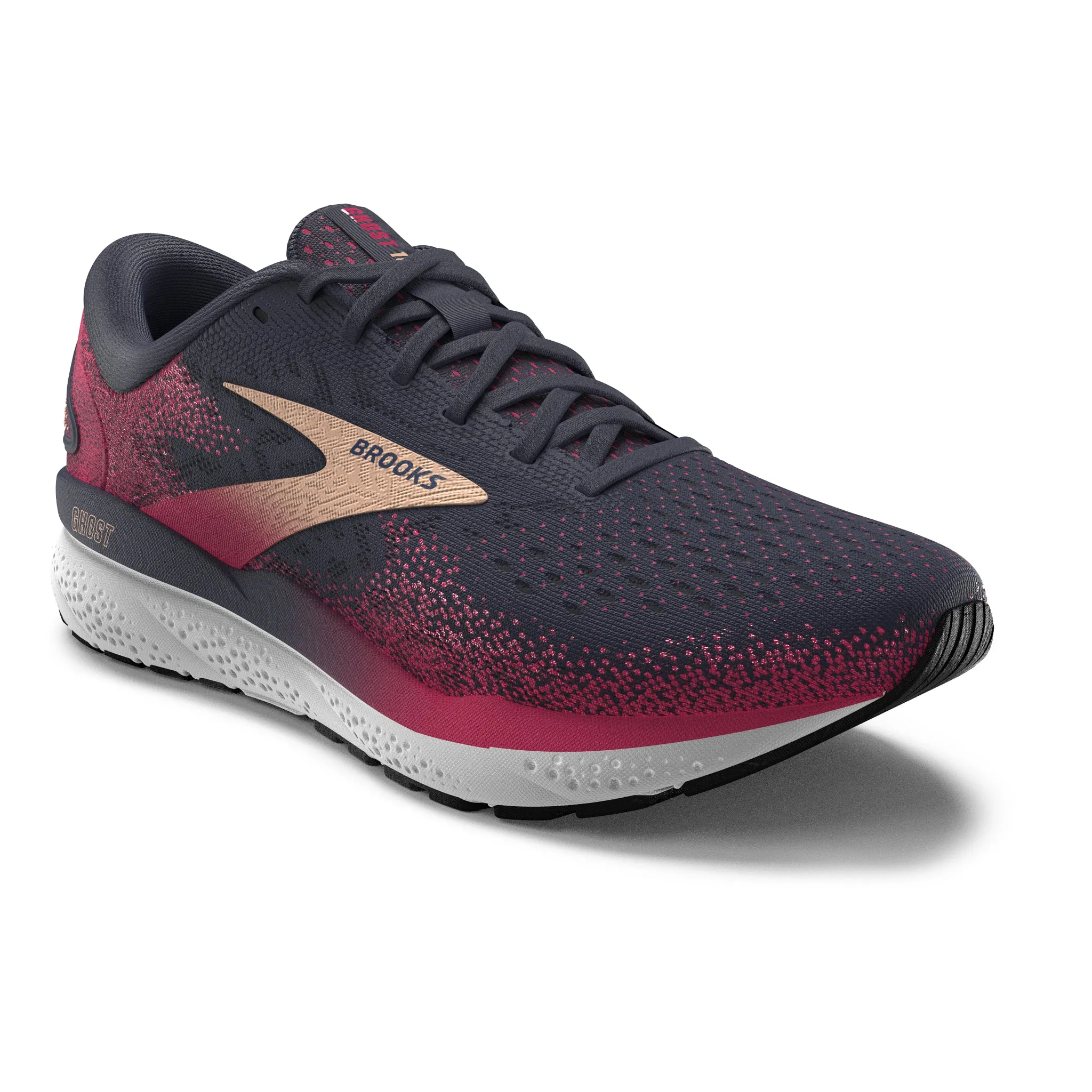 Women's Brooks Ghost 16 Road Running Shoe in Peacoat/Raspberry/Apricot