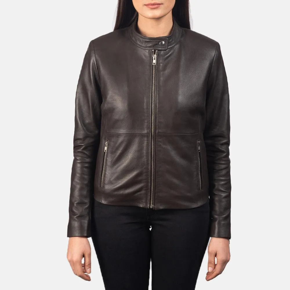 Women's Brown Leather Biker Jacket