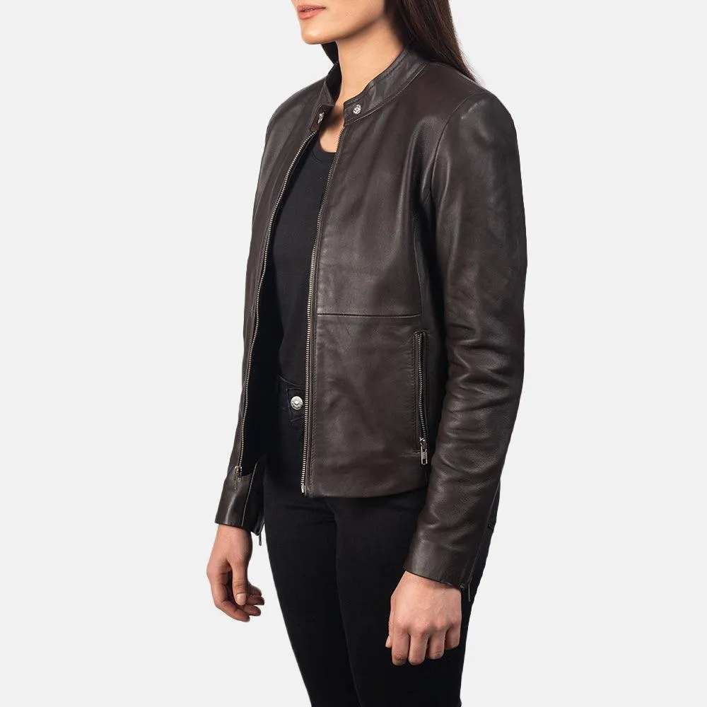 Women's Brown Leather Biker Jacket