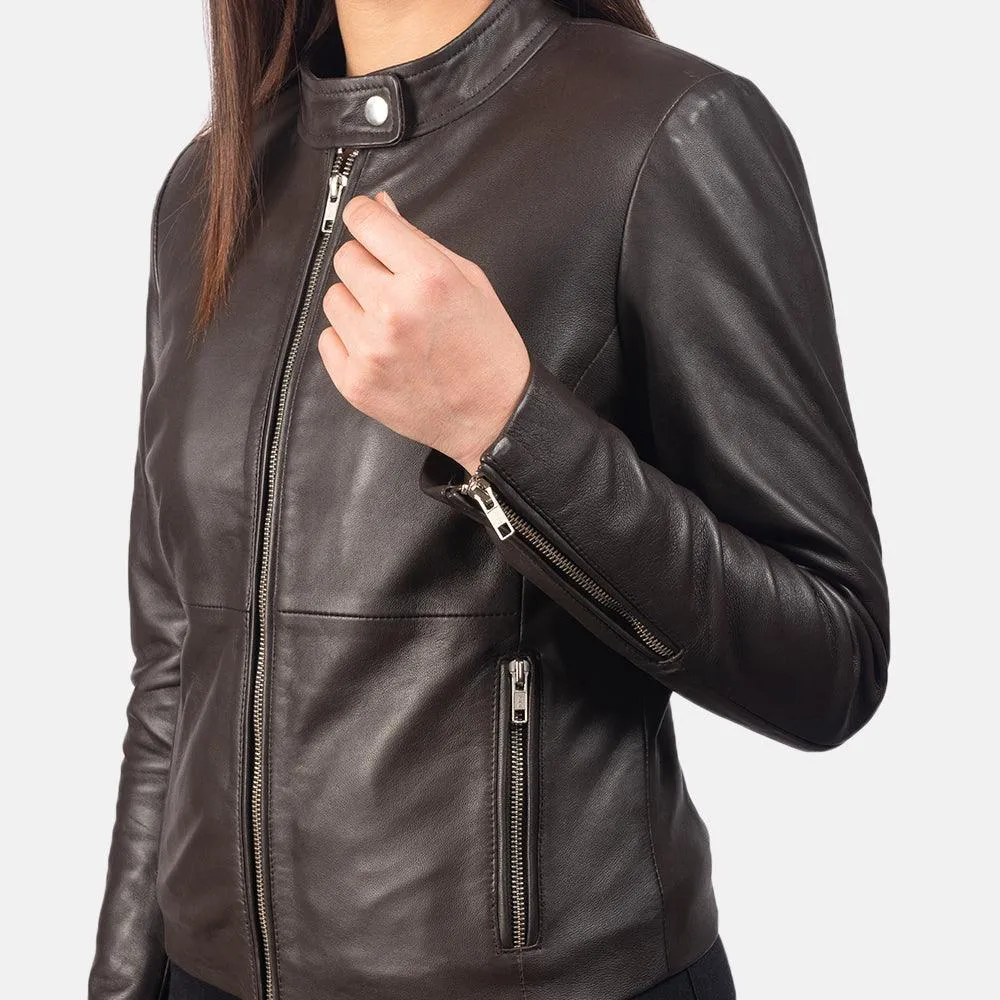 Women's Brown Leather Biker Jacket