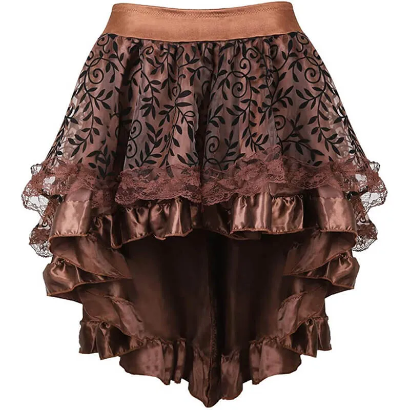 Women's Lace Steampunk Gothic Vintage Satin High Low Midi Skirt with Zipper