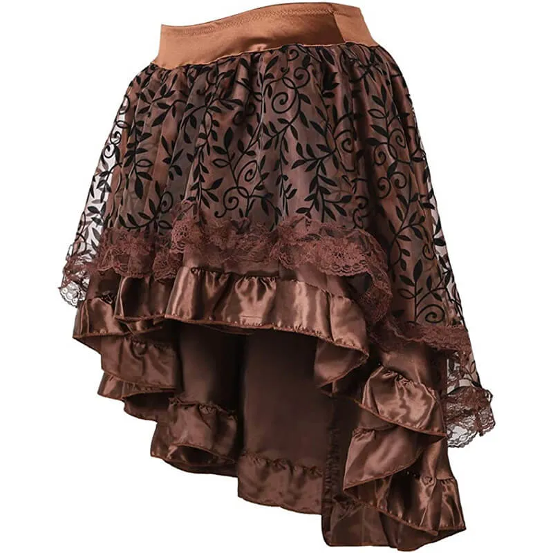 Women's Lace Steampunk Gothic Vintage Satin High Low Midi Skirt with Zipper