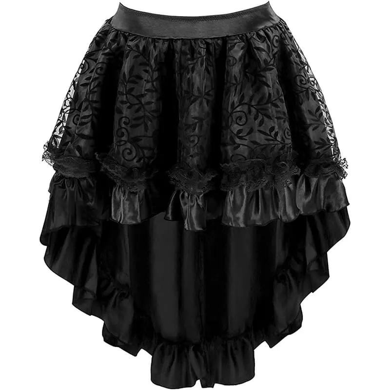 Women's Lace Steampunk Gothic Vintage Satin High Low Midi Skirt with Zipper