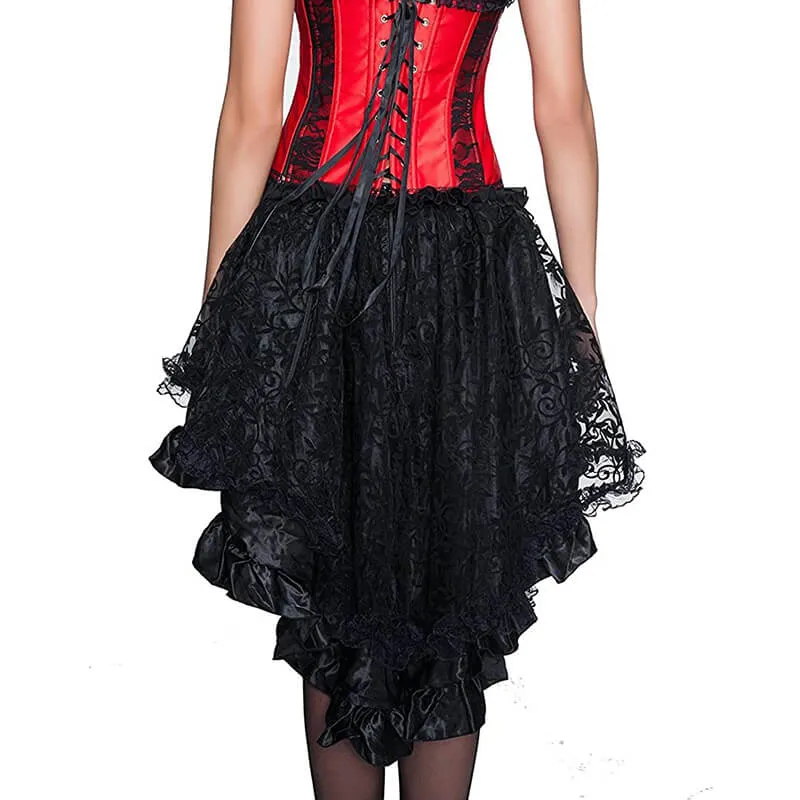 Women's Lace Steampunk Gothic Vintage Satin High Low Midi Skirt with Zipper