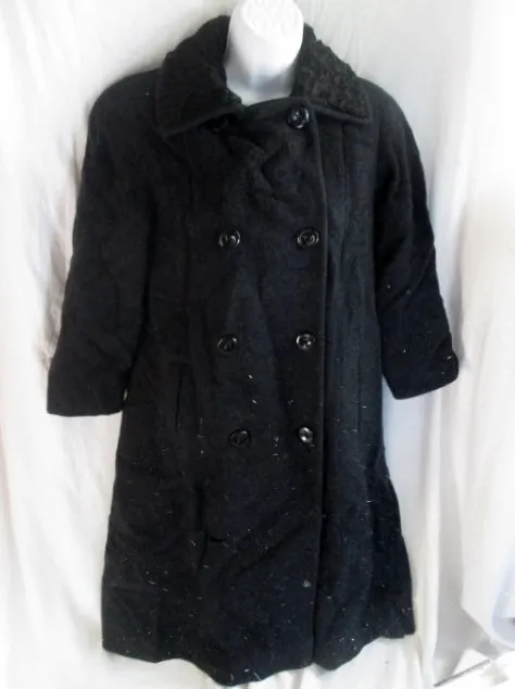 Womens Ladies SCAASI Merino Wool Persian Lamb Fur COAT Jacket 6 BLACK Boho Hipster Peacoat